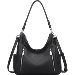 Over Earth Genuine Leather Purses and Handbags for Women Hobo Shoulder Bag Ladies Crossbody Bags Medium(01-black)